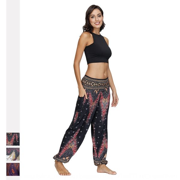 

2020 women's new ethnic style pop printing casual all-match sports lantern yoga yoga pants elastic lantern pants fashion, White;red