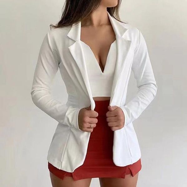 

laamei women blazer long sleeve solid blazers one button coat slim office lady jacket female blazer femme jackets, White;black