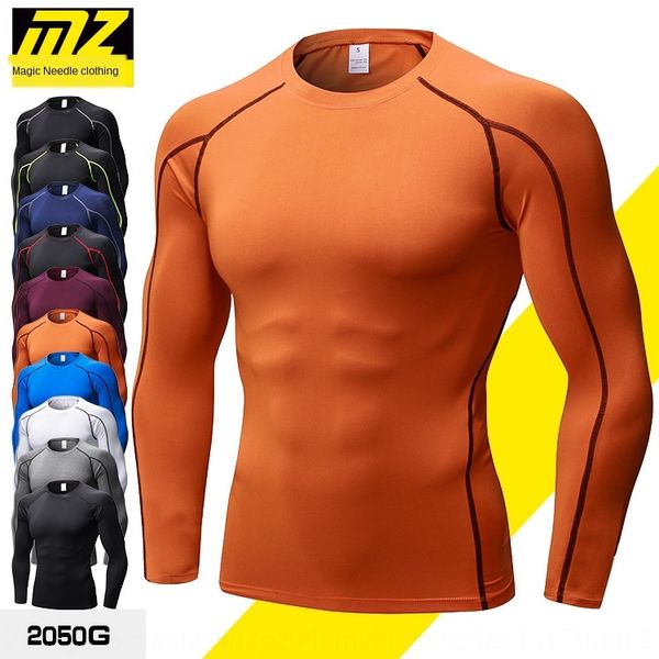 

mz fitness suit long sleeve men's yoga sports running training quick-drying coat t-shirt t-shirt tight 2050g, Gray;blue