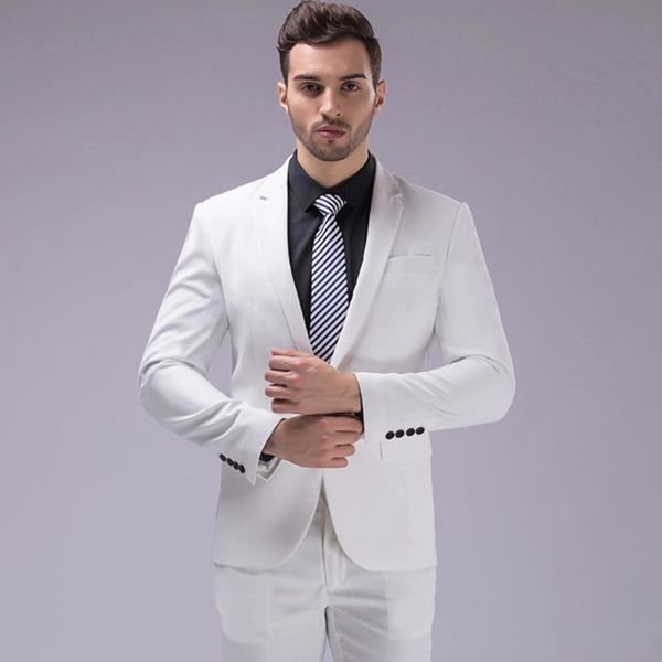 Branco masculino terno de baile de casamento fino ajuste borgonha terno de negócios formal masculino traje melhor homem ternos 2 peças conjunto (jaqueta + calças) mais tamanho