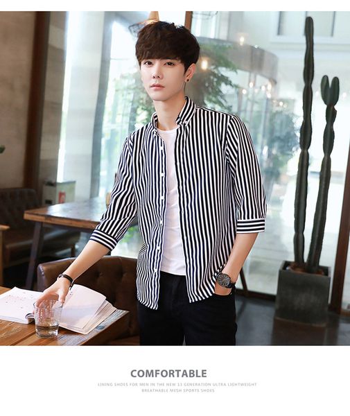 

2020 summer new men's shirt short-sleeved wild business professional casual seven-point sleeve shirt men, White;black