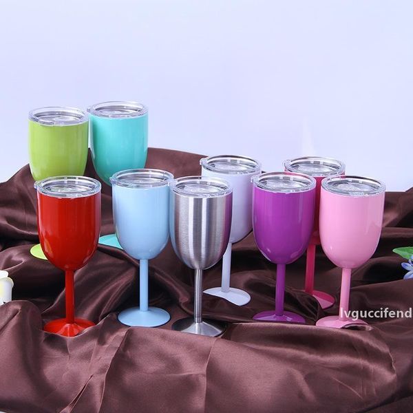 

10oz wine glass drink cup metal many colors double wall 304 stainless steel cup thermo with lid