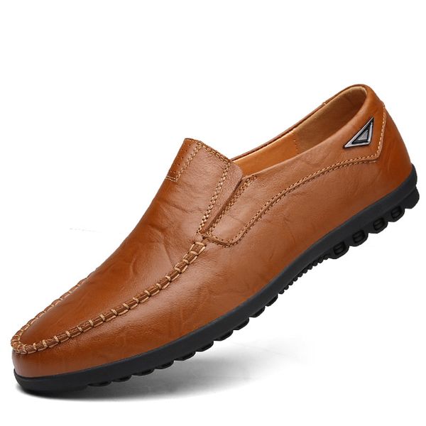 

casual brand plus size men shoes slip-on daily leather loafers breathable driving shoes male footwear casual schoenen, Black