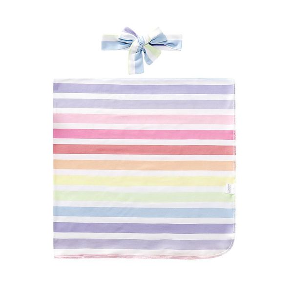 

2 pcs/set colorful stripes newborn baby girls boys swaddle infants wrap cloth blanket headband set baby wrap