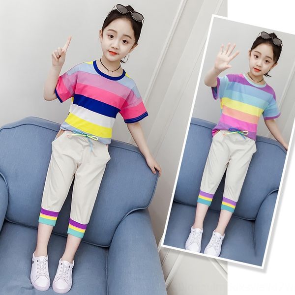 

pkkfb girls summer suit 2019 new western style t-shirt children's clothing wear children's denim shorts t-shirt fashionable two-pi