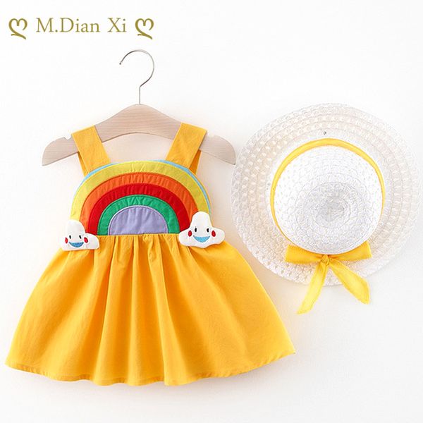 

2020 cute summer baby girl dress for newborn baby girls clothes princess dresses 1st birthday dress with hat 0-2y vestidos, Red;yellow