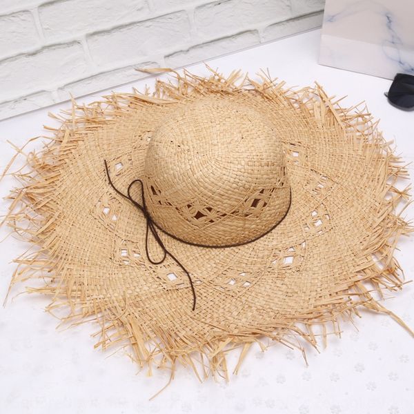 

super large eaves woolen lafite straw sunscreen straw female summer cool beach hat travel all-match sunscreen hat, Blue;gray