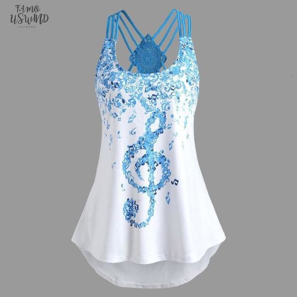 

kancoold ladies bandages sleeveless vest musical notes print strappy summer for women ap26, White