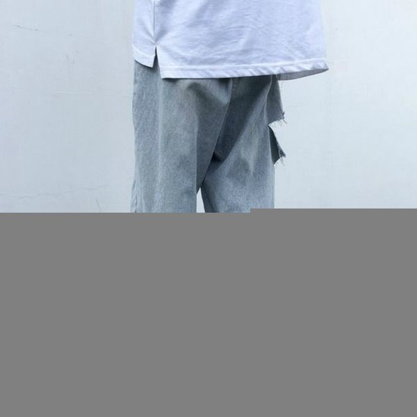 

мужские джинсы дыры на меховой подкладке повседневный пят лето chic harajuku mens denim wide leg брюки streetwear большой размер 3xl, Blue