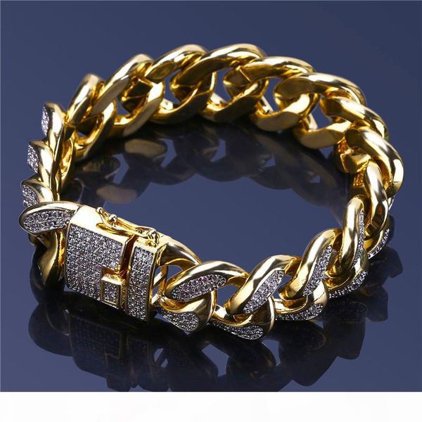 

hip hop cuba chains for men 18mm bling cubic zironic ice out jewelry mens hiphop gold bracelets sale, Black