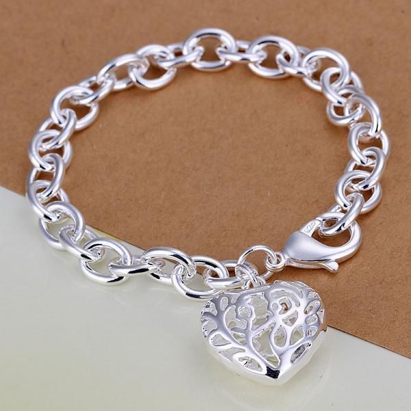 

925 Sterling Silver pretty noble cute fashion jewelry love heart pendant bracelet best gift