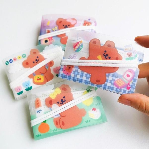 

bentoy milkjoy 8pcs one set cute bear fold pockets household storage bag korea fashion cartoon coin purse kawaii case, White