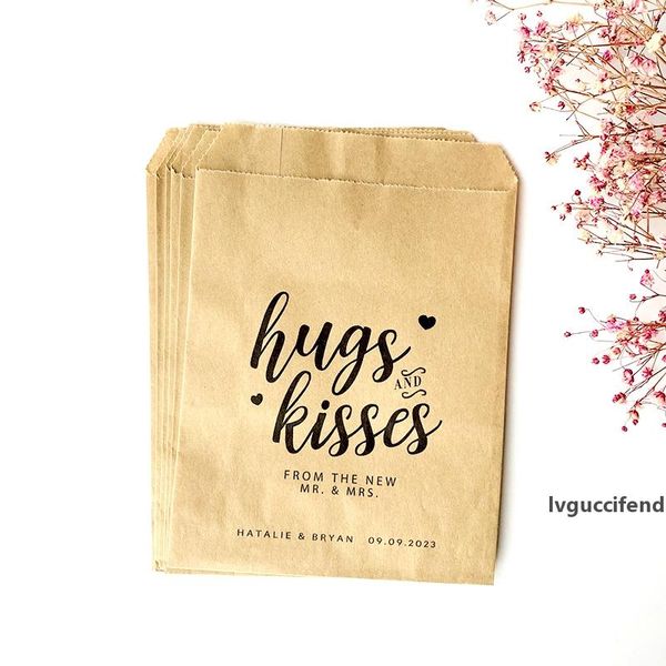 

hugs and kisses from the new mr. & mrs. - wedding favour paper bags/custom name and date cookie donuts candy bags