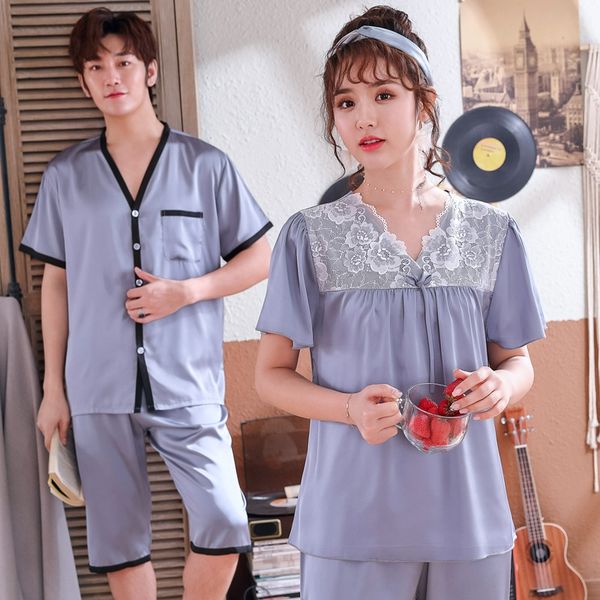 

корейский стиль случайных шелка, как пижамы супругов костюм короткого рукава одежда дома шелк лед шелкового кардиган мода домашней одежде су, Black;brown