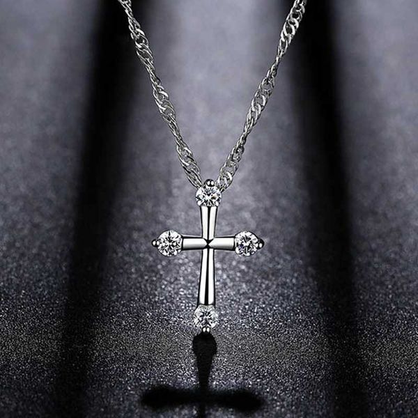 

tiny cross pendant female chain necklaces zirconia crystal charm necklace fashion jewelry party accessories gift for women girls, Silver