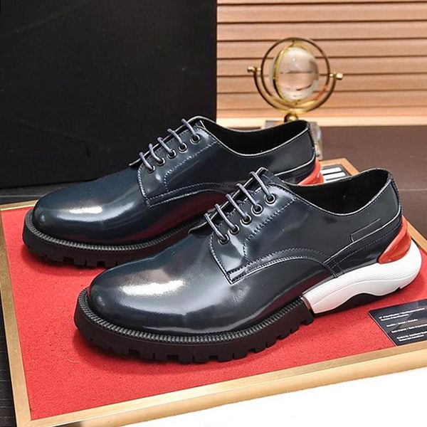 

derby shoes comfortable men 's shoes luxury british type leather breathable round toe thick sole lace up sneakers a bi -colour sole sh, Black