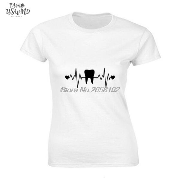 

funny tooth teeth dentist heartbeat t shirt women cotton short sleeve t shirt hip hop tees harajuku streetwear fitness, White