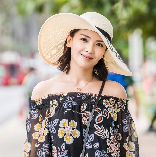 

ode to joy sequins straw 2 liu tao andy summer straw hat sequins letter big edge folding sun hat, Blue;gray