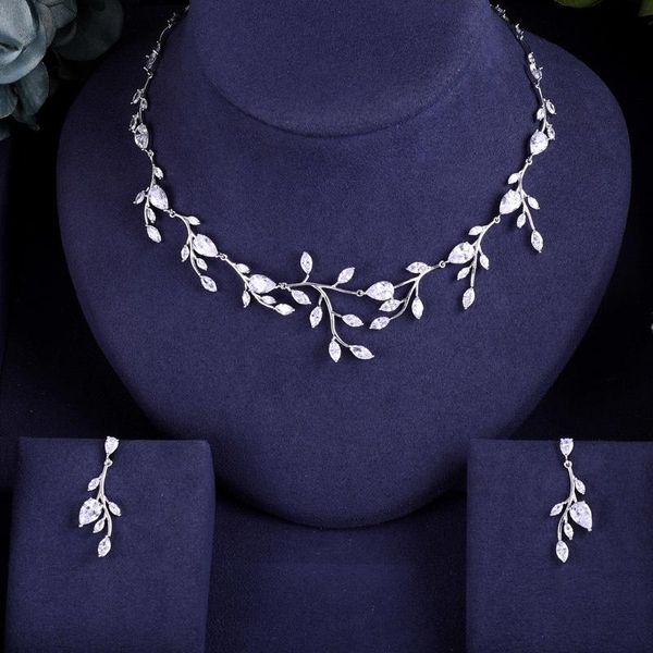 

janeklly модные свадебные серьги ожерелья для женщин аксессуары полный фианитами bridal комплекты ювелирных изделий pendientes mujer moda t2, Slivery;golden