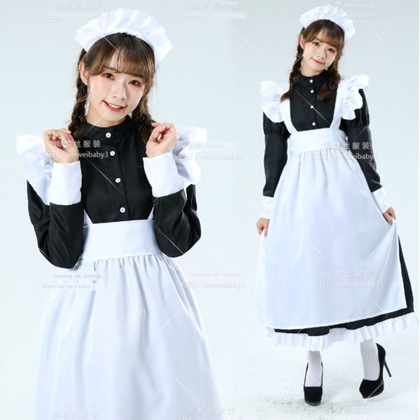 

classic black and white fake maids british style pearl pearl line long maids cosplay cross-string boys, Black;red