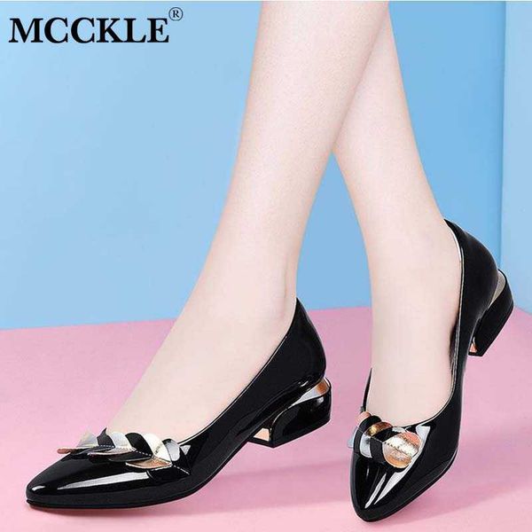 

mcckle women pumps low heels pu leather office shoes pointed toe fashion ladies slip on autumn female new 2020 zapatos mujer, Black
