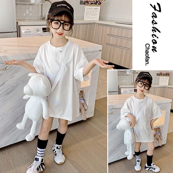 

u1gka girls shor-sleeved t-shir 2020 new fa t-shirt clothing children's large size loose children's clothing little girl midi pure, Blue
