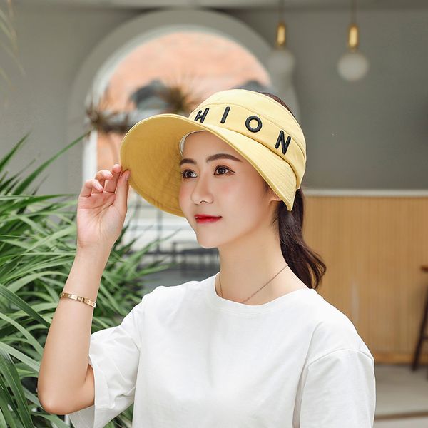 

wide brim hats summer uv protection sun hat visors fashion embroidery empty adjustable foldable for women girls, Blue;gray
