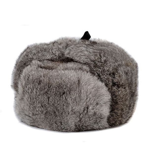 

rabbit fur cap man winter genuine 100% fur bomber hat windproof warm earmuffs male flat grey/black russian hat fitted casquette t200718, Blue;gray