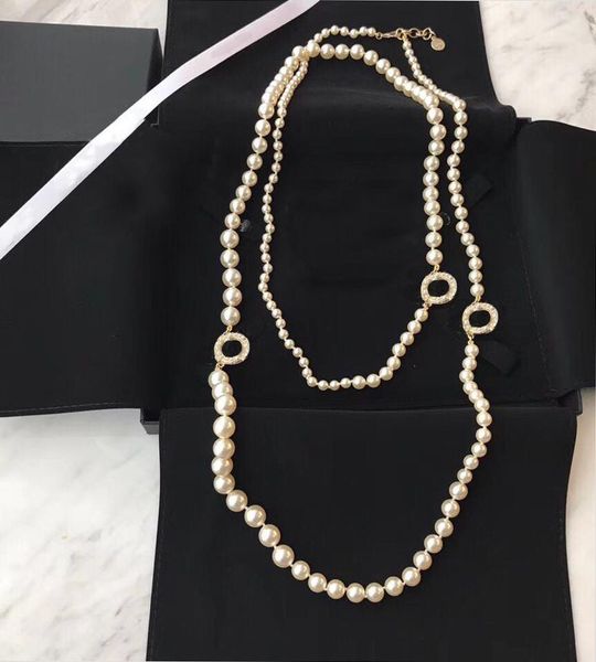

Popular fashion brand pearl sweater chain designer necklace for women Party Wedding luxury jewelry for Bride with box