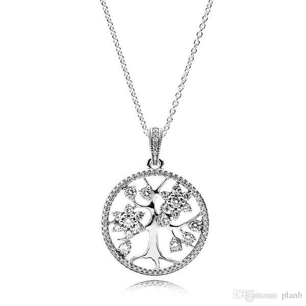 

925 sterling silver family tree of life pendant necklace with logo engraved fit pandora jewelry men women necklace