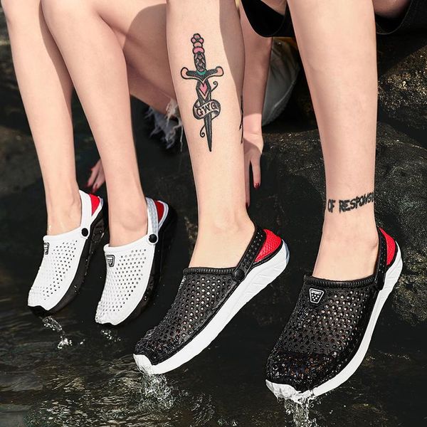 

summer beach sandals lightweight lovers garden shoes non-slip water shoes men white slippers clogs for women size 36-45, Black