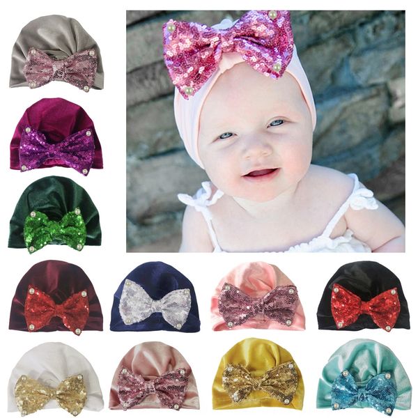 

new baby golden velvet pearl sequins bow hat cap baby indian pullover butterfly pullover hood cap, Blue;gray