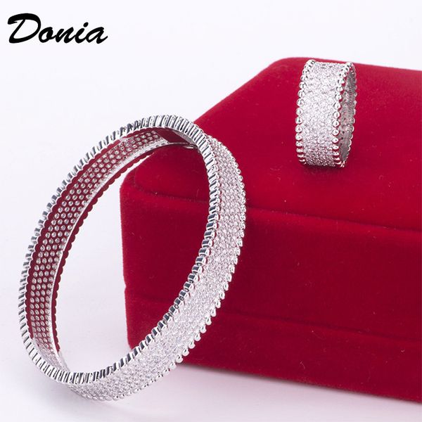 

donia jewelry european and american fashion classic geometric micro inlaid zirconia bracelet ring set women's bracelet ring gift, Black