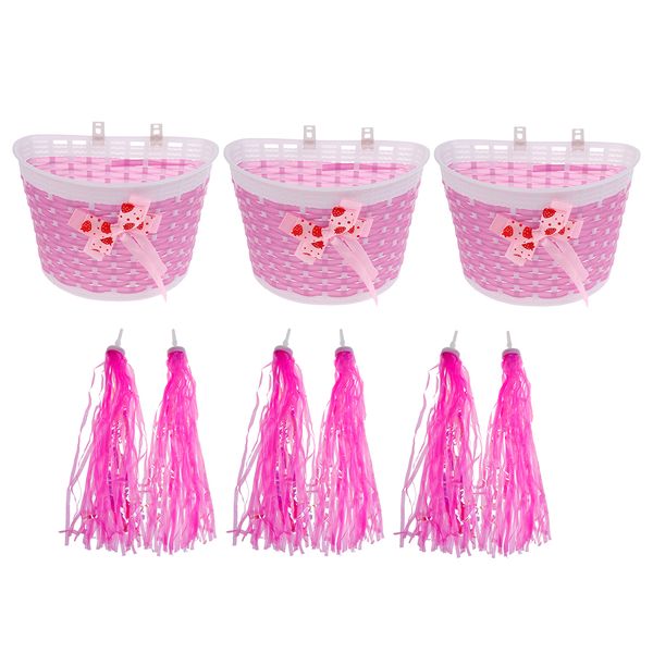 

3x girls bike scooter front basket handlebar grip tassels streamers decor