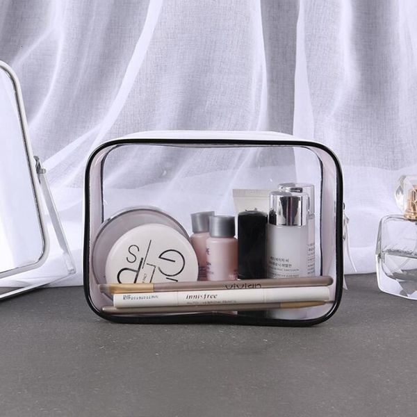 

purdored 1 pc transparent cosmetic bag pvc waterproof women makeup bag travel zipper clear organizer bag maleta de maquiagem