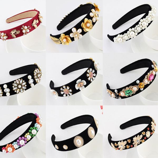 

new vintage аксессуары для волос кристалл pearl барокко hairband элегантный rhinestone diamante цветок ободки для big дети девочка, Slivery;white