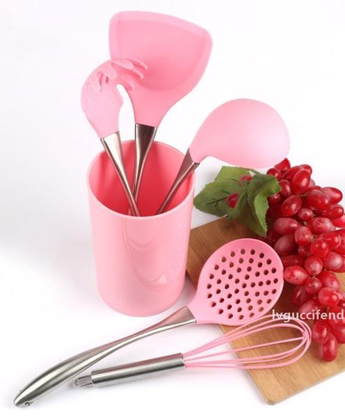 

2019 latest 5pcs stainless steel silicone kitchenware 2 colors 5 sizes style suitable for adults ing