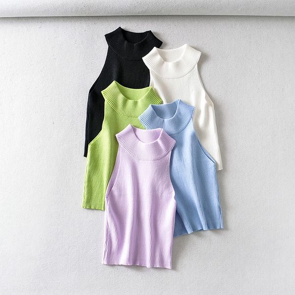 

nytej 2020 high collar sleeveless navel knitted elastic narrow shoulder 2020 high collar sleeveless navel vest knitted elastic nar, Camo