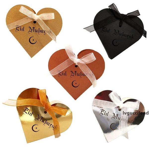 

25pcs laser cut hollow love heart chocolate candy box with ribbon happy eid mubarak ramadan party decoration diy