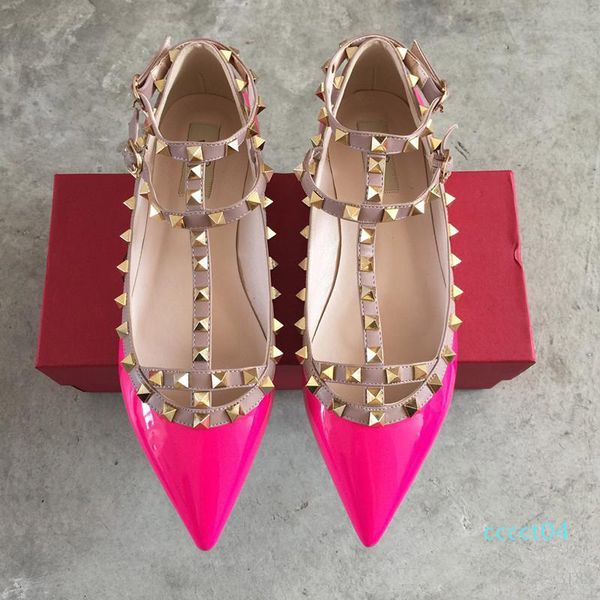 

brand women pumps wedding shoes woman flat nude fashion ankle straps rivets shoes flat sandals bridal shoes size 34-43 ct04, Black