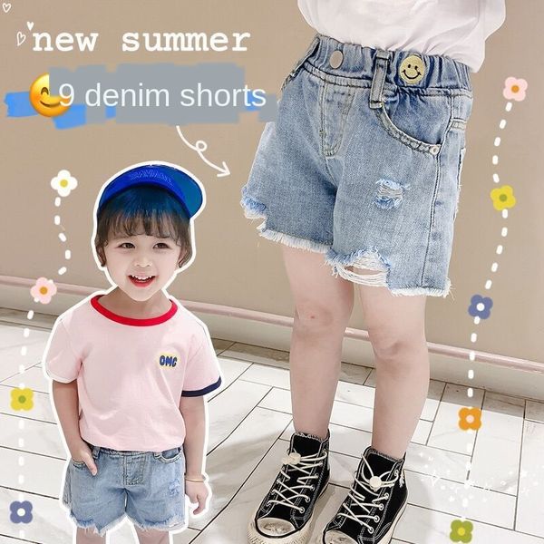 

children's children's wear and shorts baby girl wear thin style baby girl summer pants smiling face denim shorts, Blue