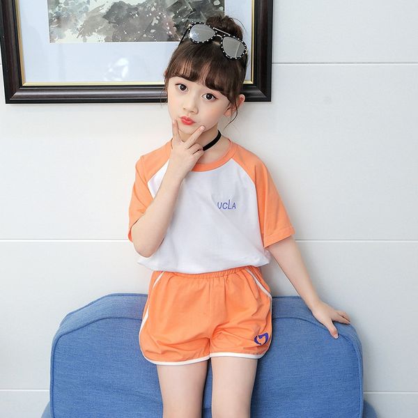 

zwe5i girls suit 2020 new children's pure t-shirt and shorts cotton net red medium and large children's casual t-shirt shorts two