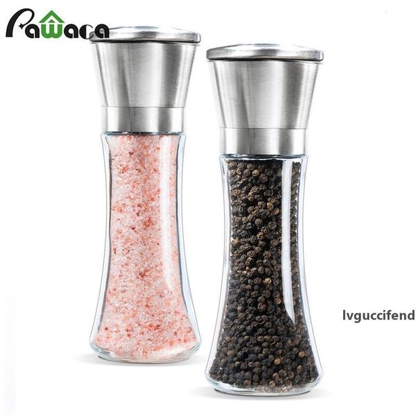

premium stainless steel grinder shakers glass body spice salt and pepper mill with adjustable ceramic rotor t200507