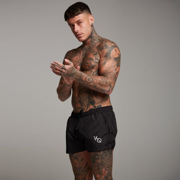 

muscle fitness brothers new quick-drying running slim shorts sports shorts sports pants men's middle pants, Black;red