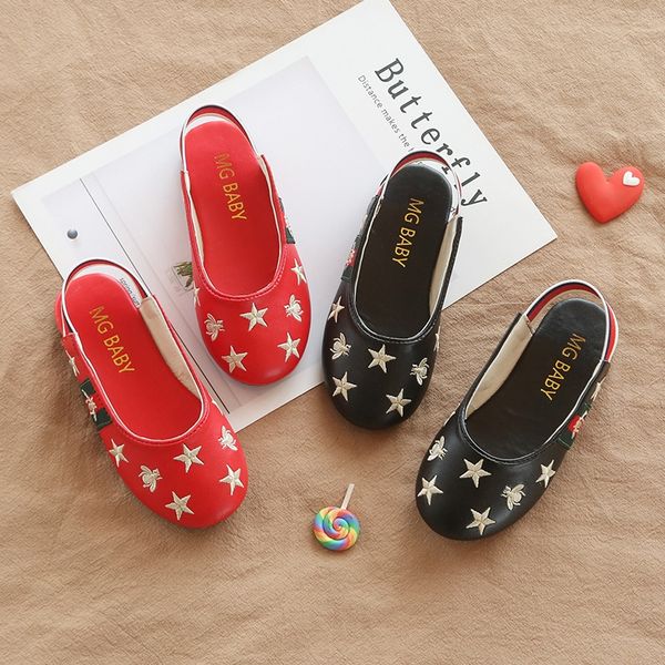 

7u9ia girls' sandals 2019 new children er tong bao er tong bao sandals children's bag's baotou star little bee princess shoes, Black;red