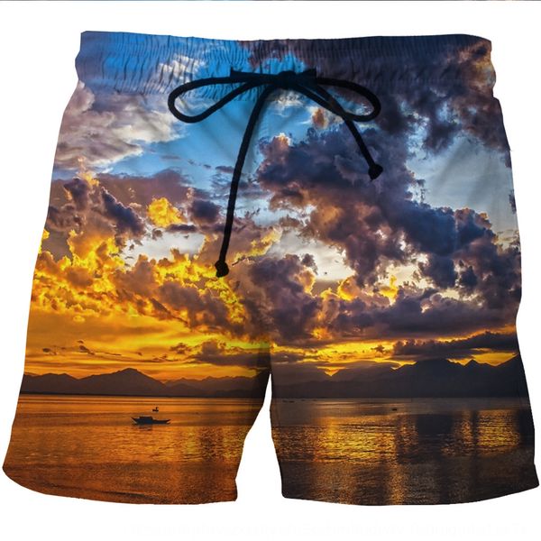 

new men's quick-drying beach 3d sunset glow printed casual and shorts two-side pocket shorts 0080