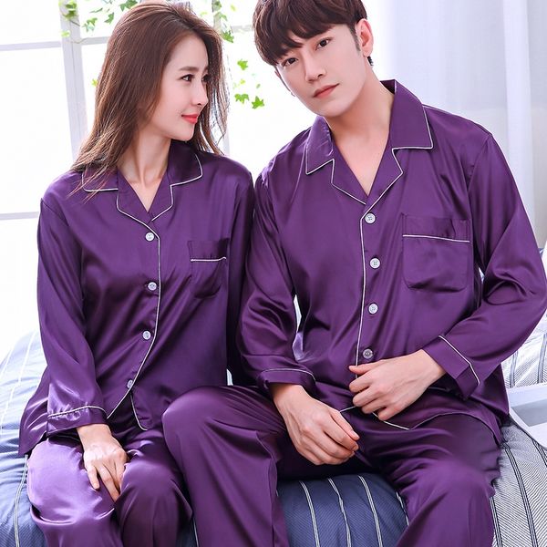 

wo clothes clothessimulation home clothing long-sleeved simulation silk women's thin pajamas men's casual home suit, Blue;red