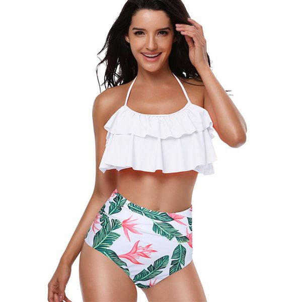 

высокая талия бикини рябить женщины swim купание с плеча купальники push up купальник зеленый белый пляжная бикини 2020 mujer, White;black