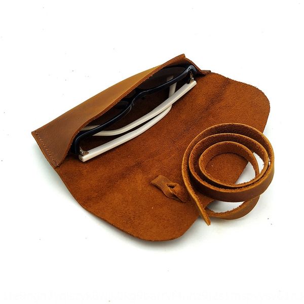 

riddo simple fashion genuine leather bag men's and women's delicate head handmade sun box sunglasses layer crazy horse leather sun, Blue