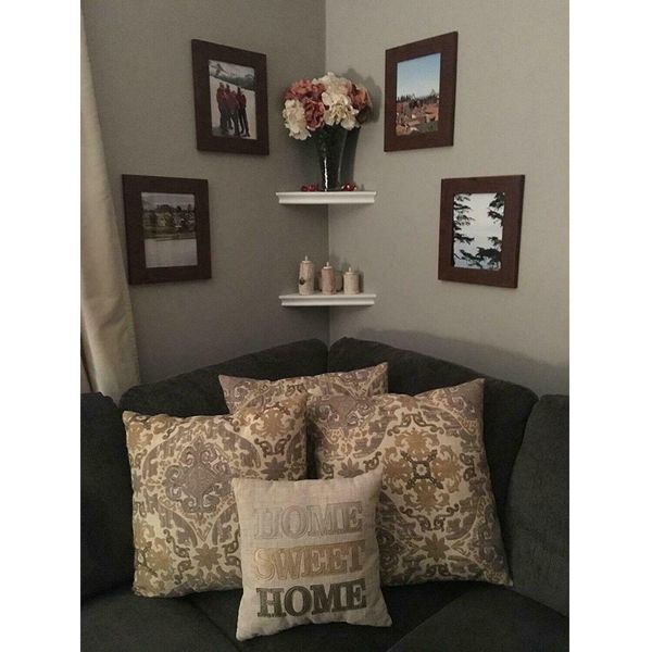 

16" set of 2 corner modern floating shelves wall shelf holder display home decor